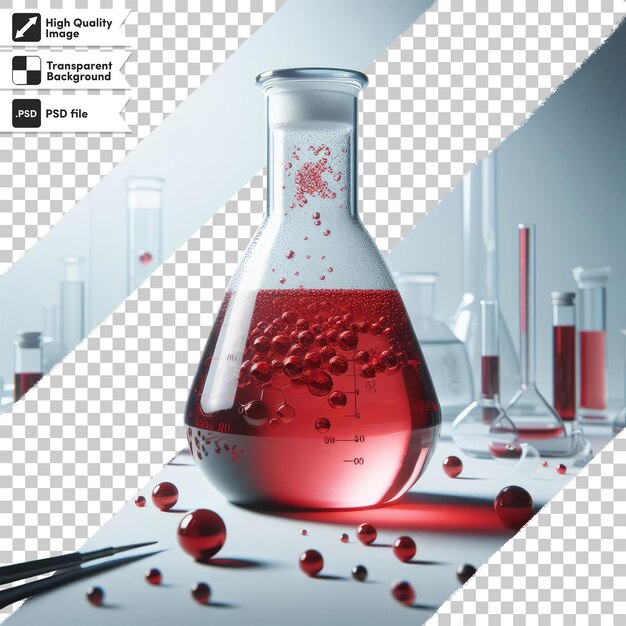 PSD psd chemical laboratory glassware with red liquid on transparent background with editable mask layer