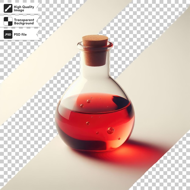 PSD psd chemical laboratory glassware with red liquid on transparent background with editable mask layer