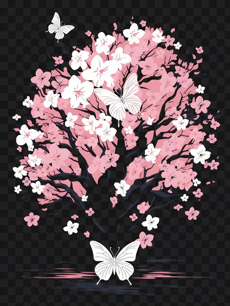 PSD psd of cherry blossom tree with a butterfly soft pinks and whites d template clipart tattoo design