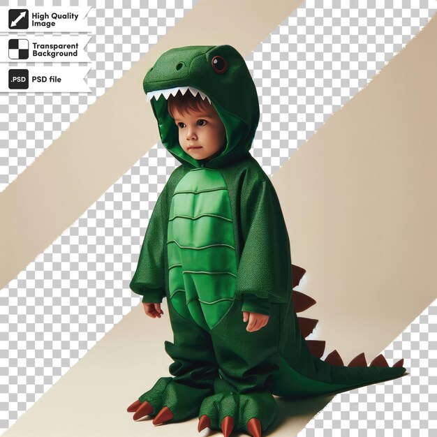 PSD psd child in dinosaur costume on transparent background