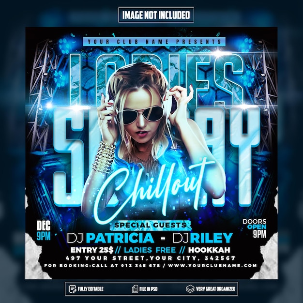 PSD Chillout Sunday party flyer social media post and web banner