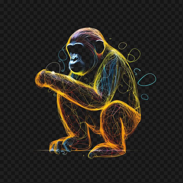 PSD psd of chimpanzee jungle discovery whirling neon lines bananas clim transparent clean glow effects