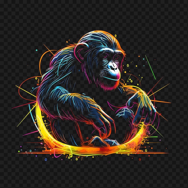 PSD psd of chimpanzee jungle discovery whirling neon lines bananas clim transparent clean glow effects