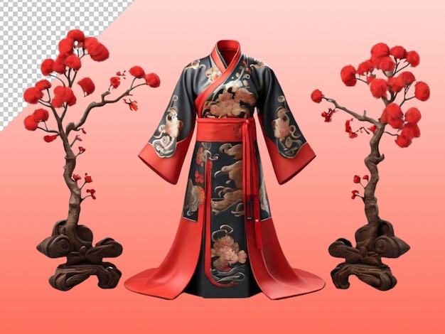 PSD psd of a chinese dress mockup on transparent background