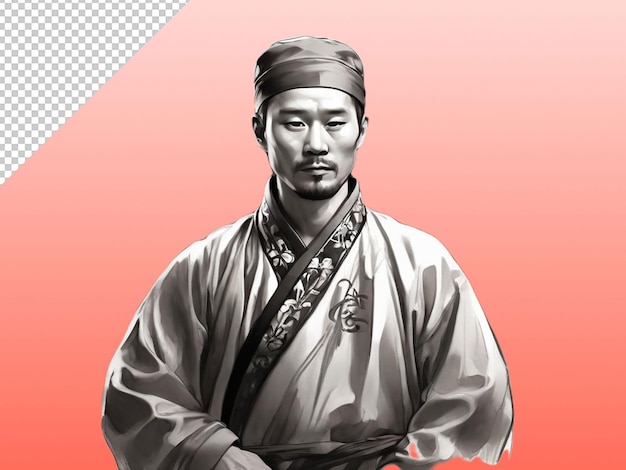 Psd of a chinese man sketch on transparent background