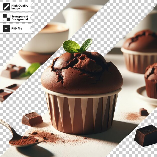 Psd chocolate cupcake with chocolate frosting on transparent background with editable mask layer