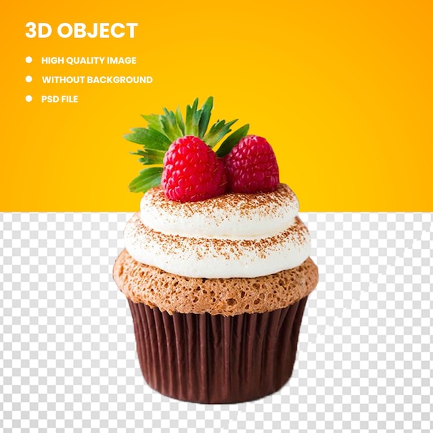 PSD chocolate cupcake with whipped cream and straberry