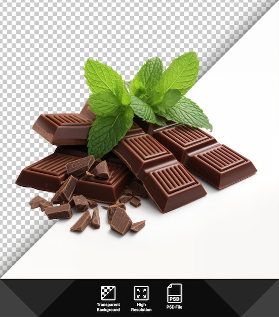 PSD psd chocolate with mint leaves on transparent background