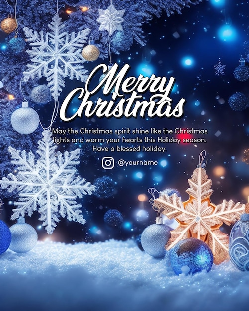 Psd christmas card with text and merry christmas