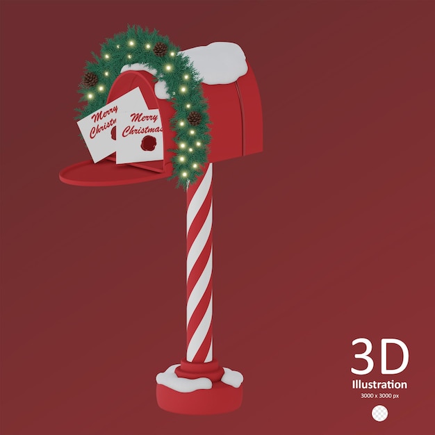 PSD psd クリスマスの赤いメールボックスに文字がいっぱい 3dアイコンが隔離されています