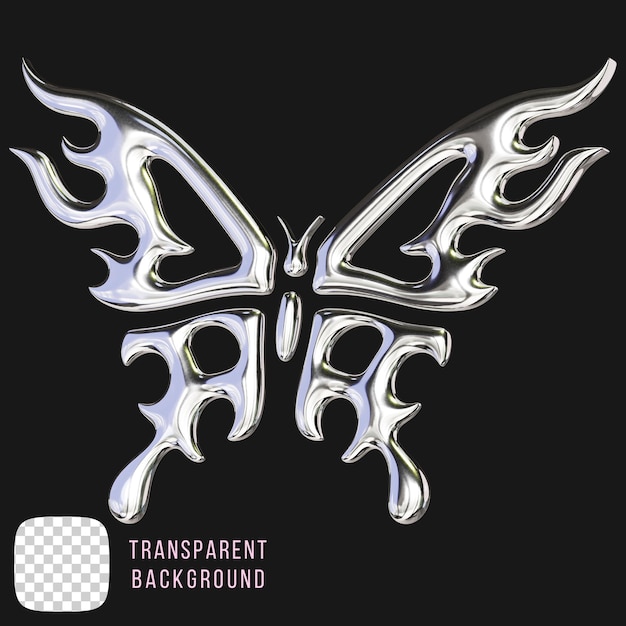 Psd chrome abstract butterfly shape 3d rendering