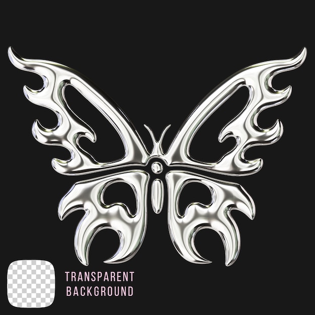 Psd chrome abstract butterfly shape 3d rendering