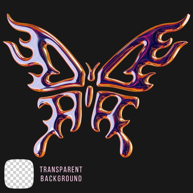 Psd chrome butterfly metallic y2k abstract shape 3d rendering