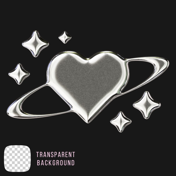 PSD psd chrome heart y2k abstract shape 3d rendering