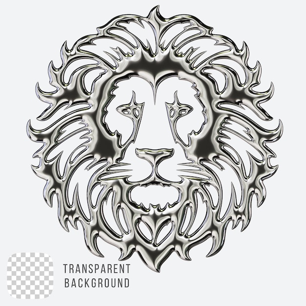 psd chrome lion head abstract shape 3d rendering on transparent background