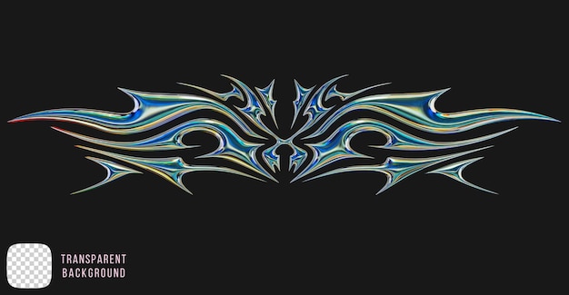 PSD chrome metaal y2k abstracte tribale tatoeage vormen 3D rendering