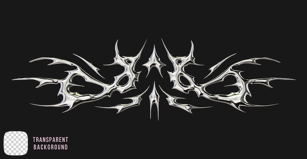 PSD chrome metaal y2k abstracte tribale tatoeage vormen 3D rendering
