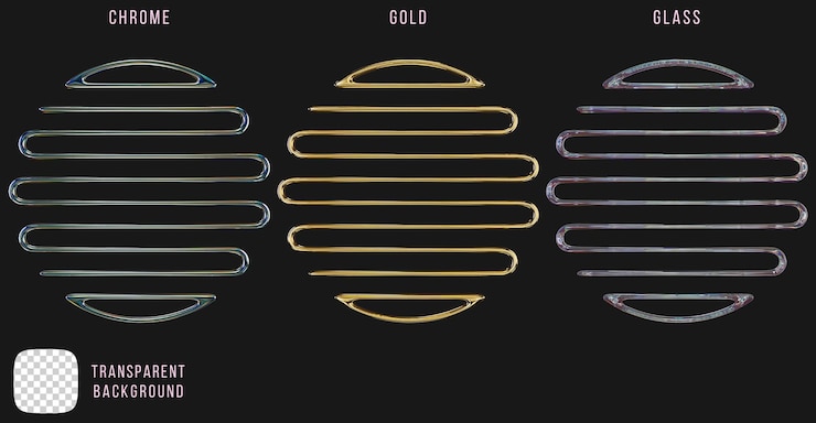 PSD psd chrome metal and gold and glass shape y2k 3d rendering