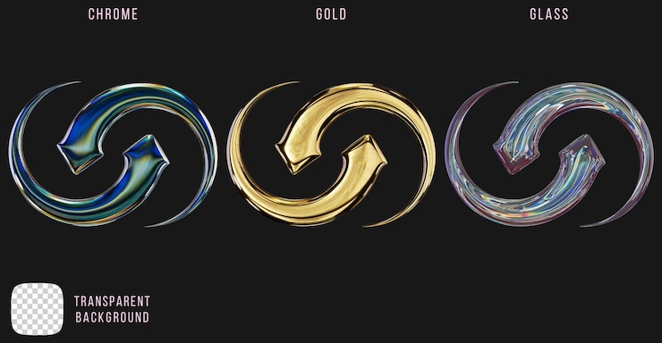 PSD psd chrome metal and gold and glass shape y2k 3d rendering