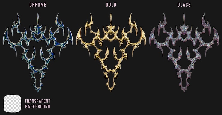 PSD psd chrome metal and gold and glass shape y2k tribal 3d rendering