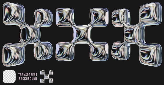 Psd chrome metal y2k shape 3d rendering