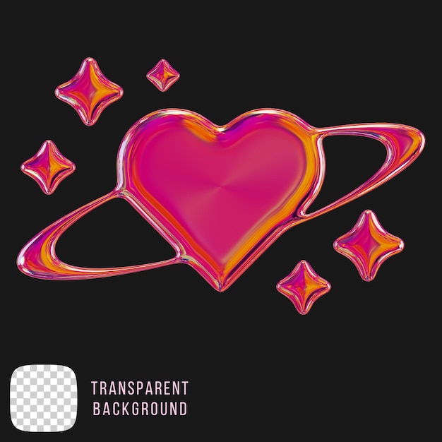 Psd chrome metallic heart y2k abstract shape 3d rendering