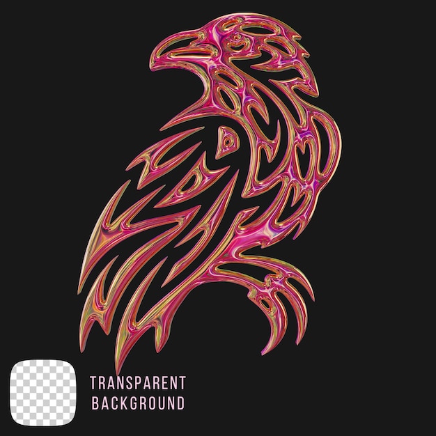 psd chrome metallic tribal crow abstract shape 3d rendering