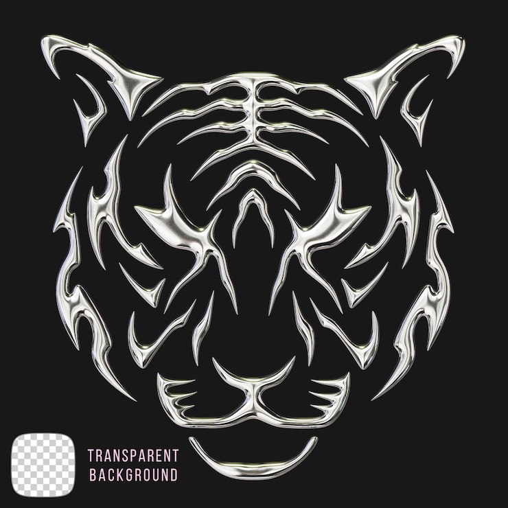 PSD psd chrome tiger head 3d render on transparent background
