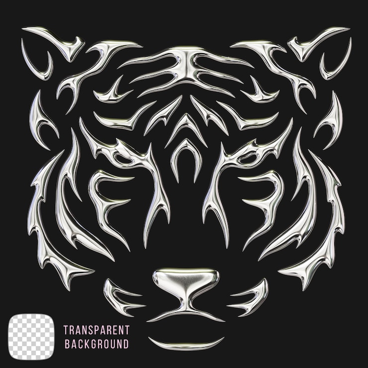 PSD psd chrome tiger head 3d render on transparent background