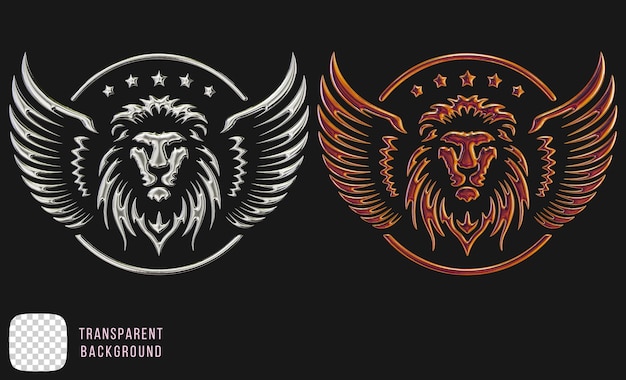 psd chrome y2k abstract lion and wings shape 3d rendering
