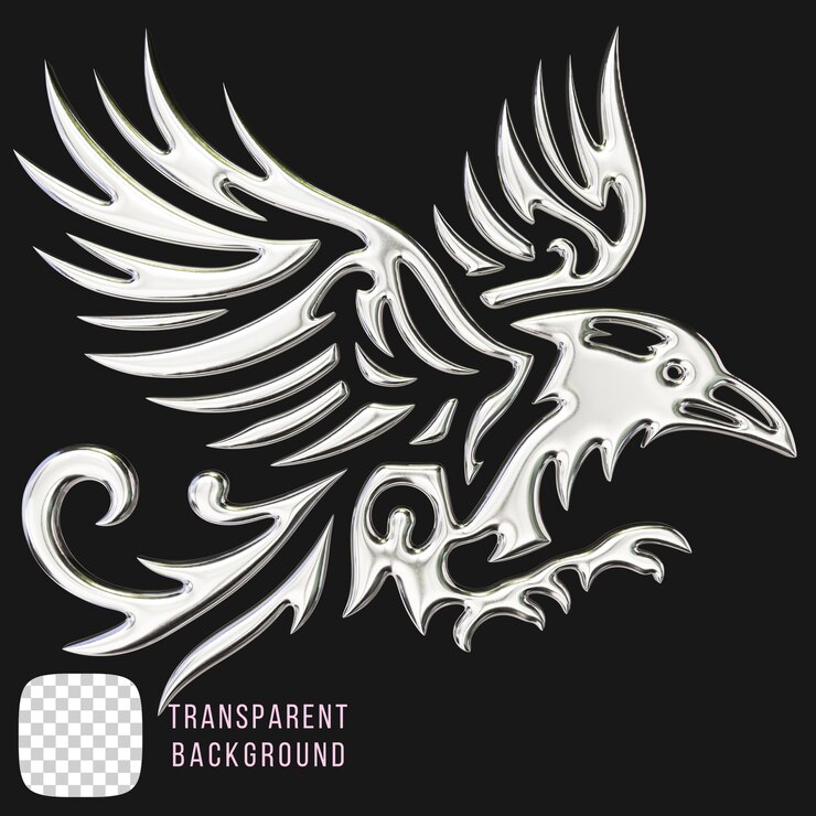 PSD psd chrome y2k abstract raven bird tribal shape 3d rendering