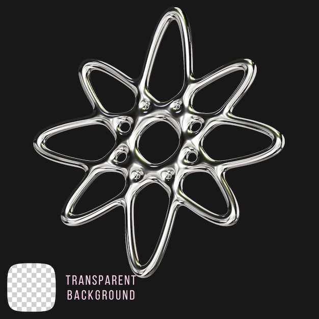 Psd chrome y2k abstracte atoomvorm 3d rendering