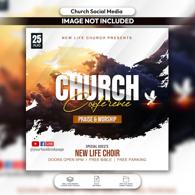 PSD psd church conference event flyer social media post template and instagram web banner