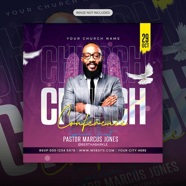Psd church conference flyer social media post and instagram web banner template