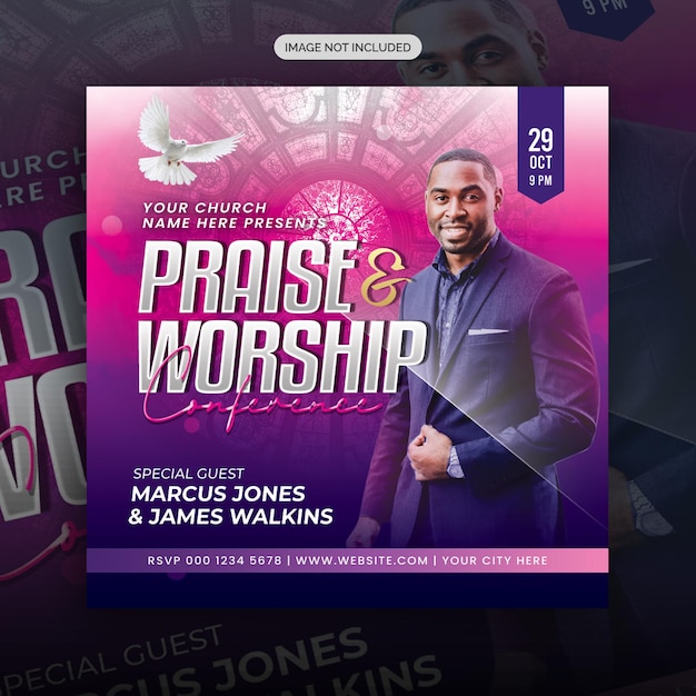 Psd church conference flyer social media post and instagram web banner template