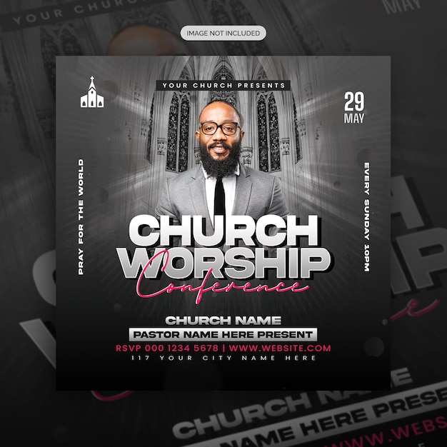 Psd church conference flyer social media post and instagram web banner