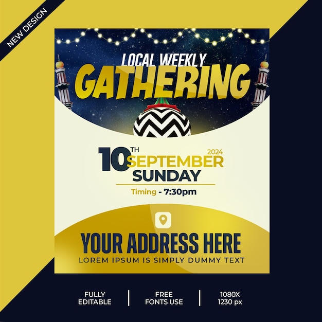 Psd church weekly gathering or islamic flyer template social media post