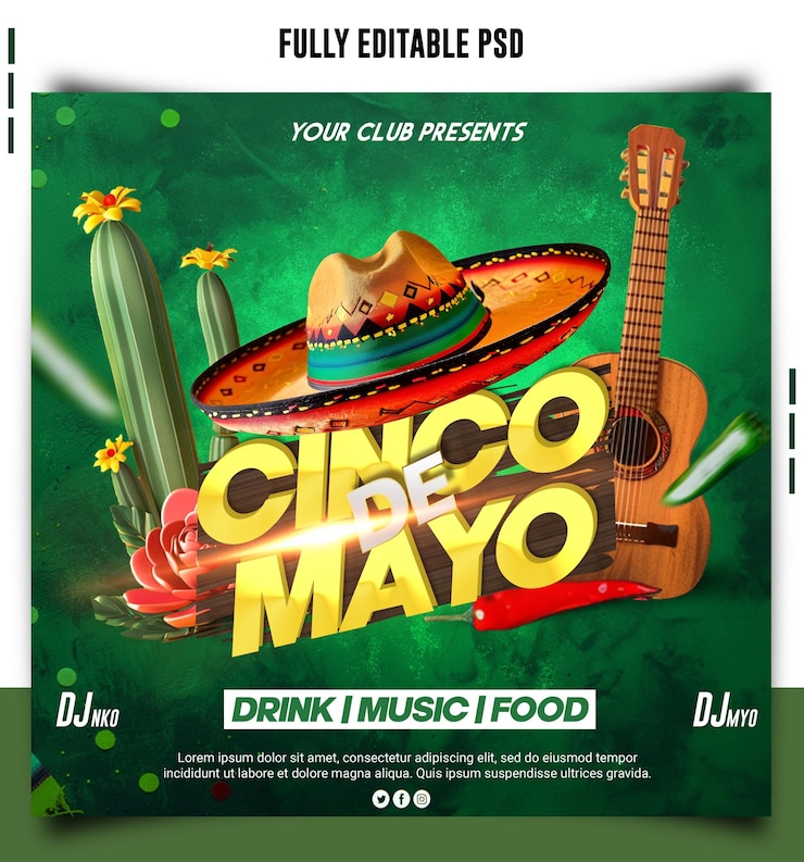 PSD psd cinco de mayo party flyer sjabloonontwerp met bewerkbare tekst cinco de mayo achtergrond