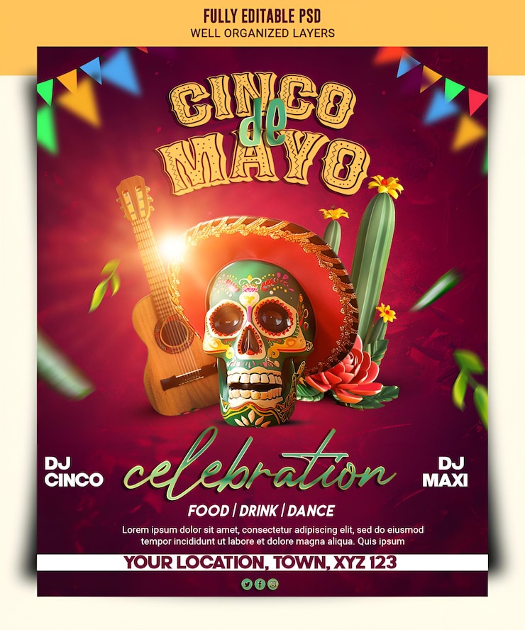 PSD psd cinco de mayo sjabloon ontwerp voor social media post met bewerkbare tekst cinco de mayo achtergrond