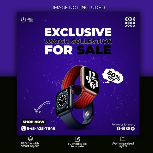 PSD psd classical smart watch sale social media post instagram banner template