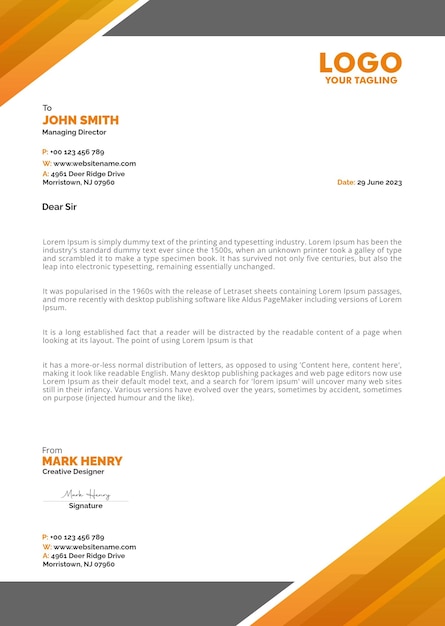 PSD psd clean and modern business or corporate letterhead template