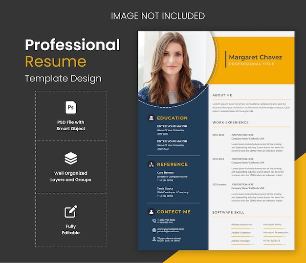 psd clean and modern resume portfolio or cv template design