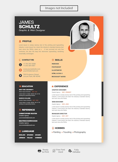 psd clean and modern resume portfolio or cv template