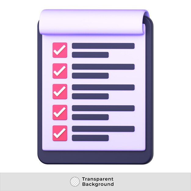 Psd clipboard with checklist to do list tasks list 3d illustration