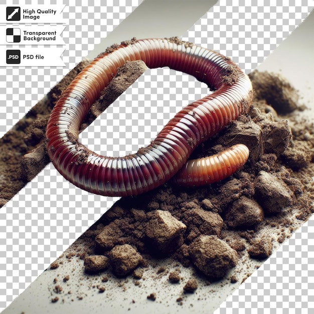 Psd close up of a worm on transparent background with editable mask layer