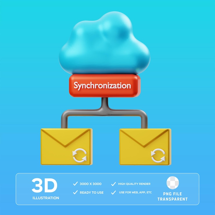 PSD psd cloud synchronization email 3d illustration
