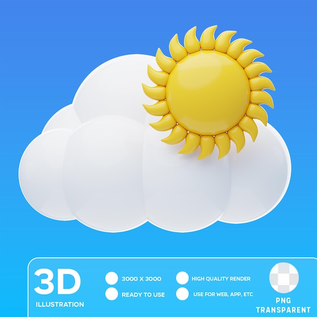 PSD Cloud with sun 3D Illustration