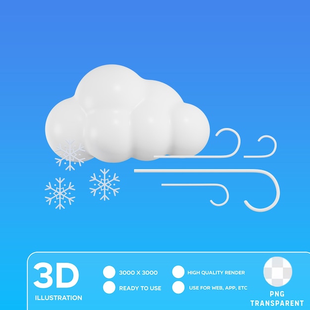 PSD psd cloud with wind and snow 3d illustration