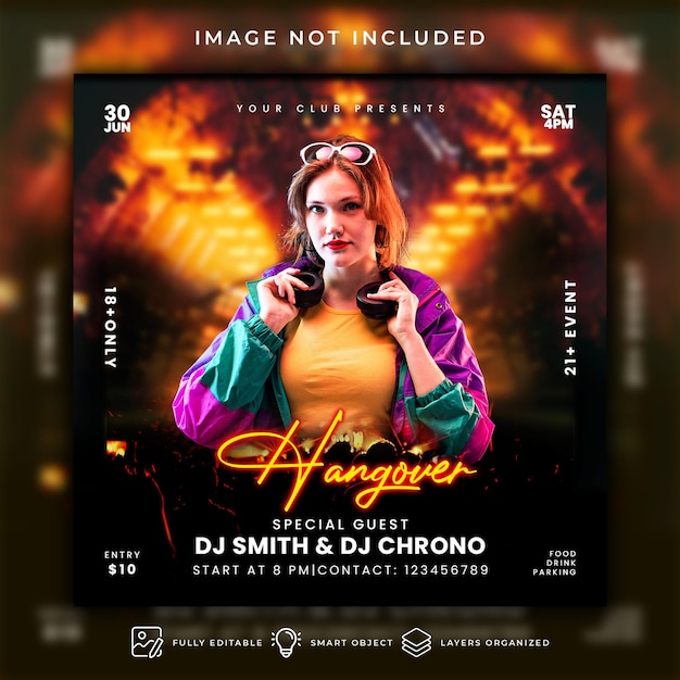 PSD psd club dj party flyer social media post design template