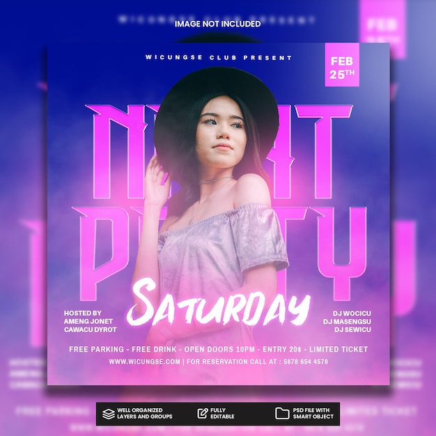 PSD club dj party flyer social media post and web banner template